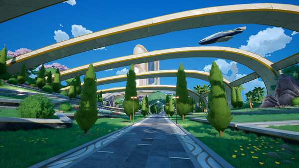 Escenario futurista en el mundo abierto de Tower of Fantasy juego