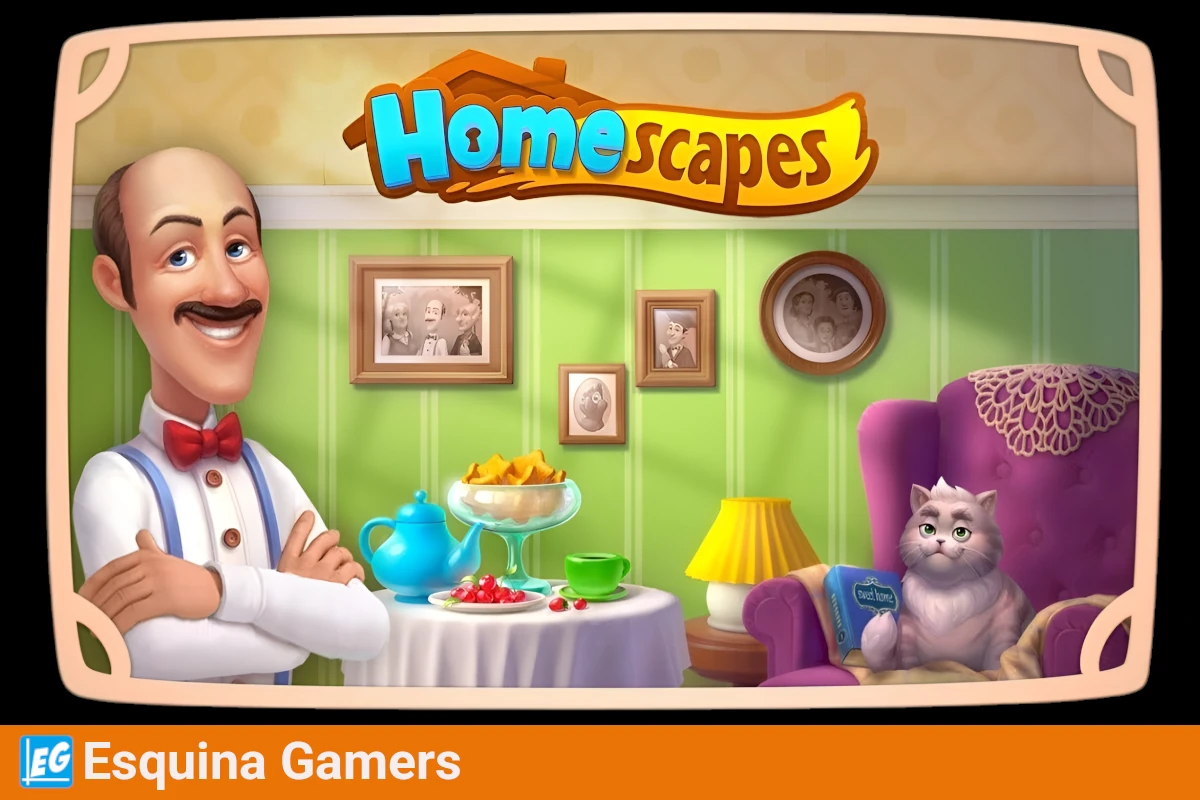 Austin y su gato en Homescapes, juego de decoración y puzles recomendado por Esquina Gamers.
