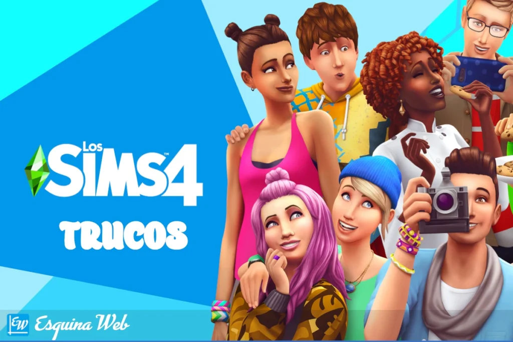 Fondo de los personajes de los sims con la palabra trucos