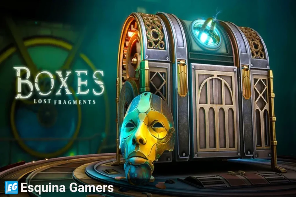 Boxes Lost Fragments gratis mostrando un cofre enigmático y una máscara dorada frente a él