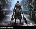 Bloodborne videojuego con cazador y logo visible en una escena oscura