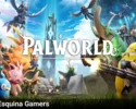 Portada del juego Palworld con personajes y Pals en un mundo abierto.