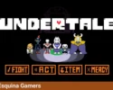 Imagen del videojuego Undertale con sus personajes principales frente al logo y las opciones de combate: Fight, Act, Item y Mercy.