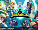Brawlhalla juego de lucha 2D con un grupo de Leyendas (personajes) coloridos en el fondo y el logo del juego en el centro.