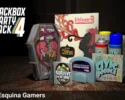 Imagen promocional de The Jackbox Party Pack 4 mostrando los cinco juegos incluidos: Fibbage 3, Monster Seeking Monster, Survive the Internet, Bracketeering y Civic Doodle, con el logo de Esquina Gamers.