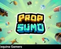 Prop Sumo gratis en Epic Games con logo del juego y objetos flotando alrededor