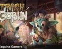 Ilustración principal del videojuego Trash Goblin que muestra a un tierno duende verde con grandes ojos trabajando con detalle en su taller de restauración.