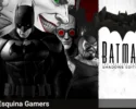 Batman junto al Joker y otros personajes en The Telltale Batman Shadows Edition, juego narrativo en blanco y negro con estilo oscuro y el logo del título a la derecha, con marca de Esquina Gamers en la parte inferior.